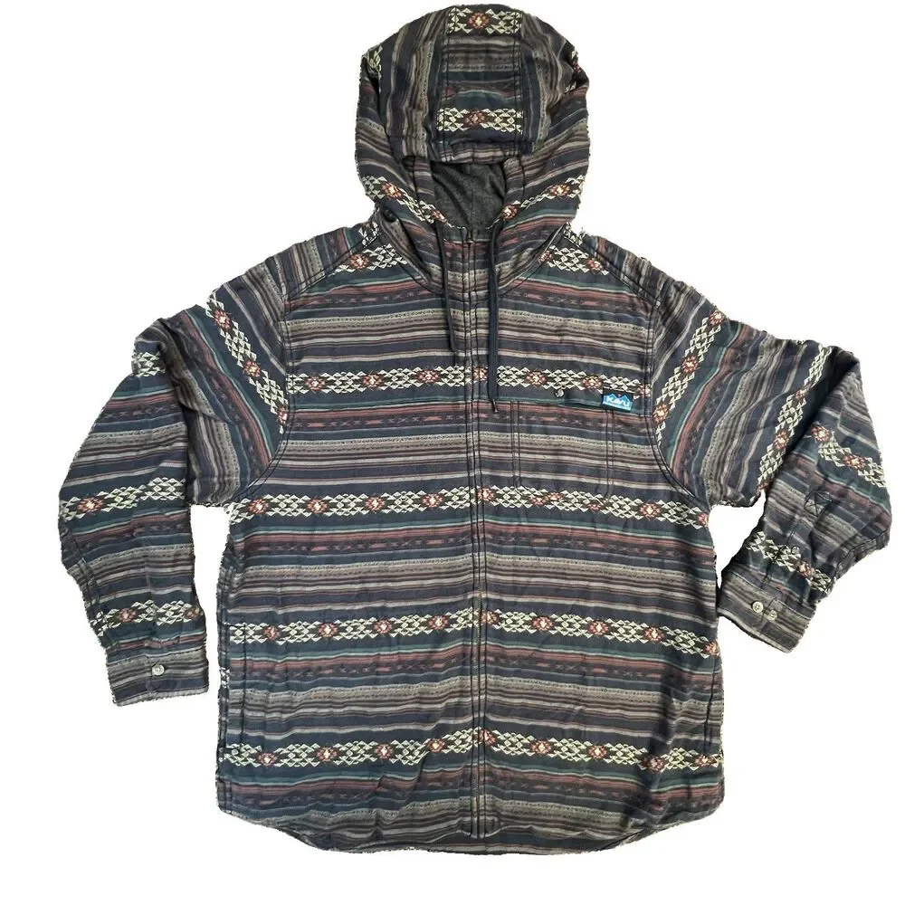 Kavu Hooded Flannel Shirt Jacket Full Zip Long Sleeve Mens Size XXL SouthWestern